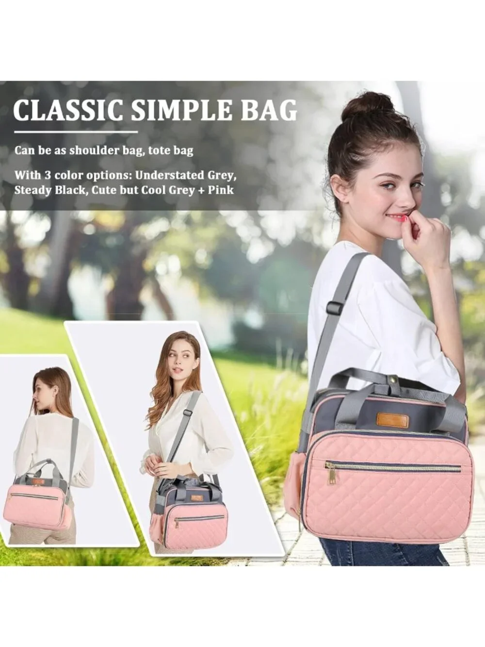 Cute Small Diaper Tote Bag for Girls - Travel Stroller Organizer & Maternity Bag